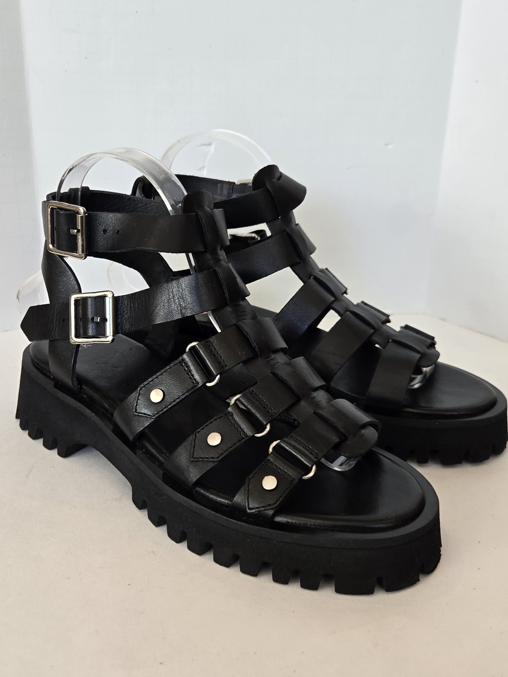 Ikks Black Fisherman Grunge  Lug Sole Sandals